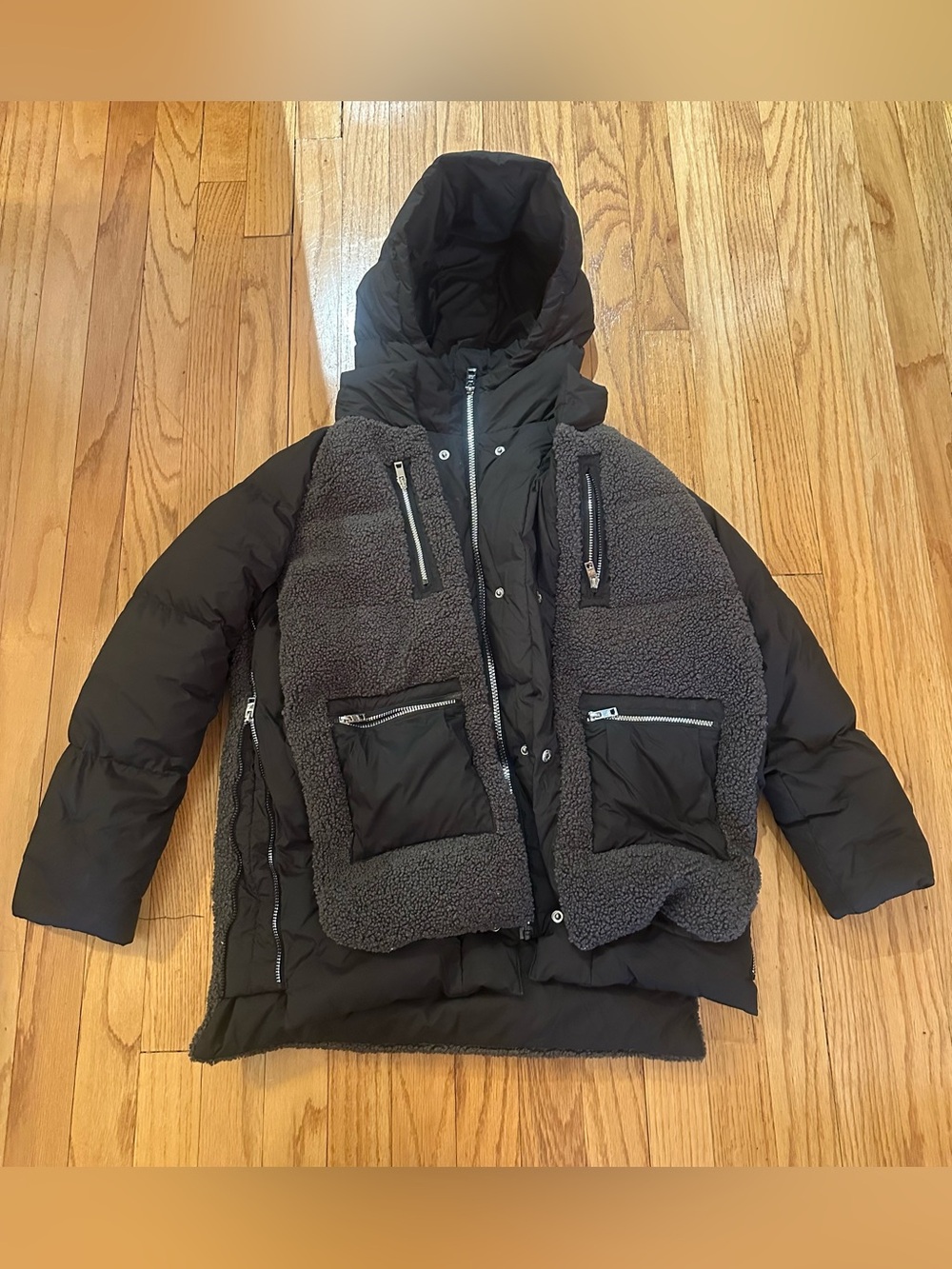 Orolay Kids Hooded Puffer Jacket with Sherpa Front - Black Size 11-12